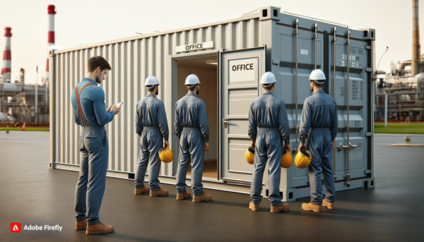 Smartphone Unterweisung - Container wartende Arbeiter