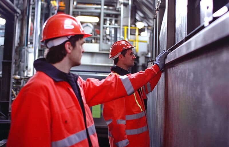 Zwei Fremdfirmen Mitarbeiter in einer Müllverbrennungsanlage